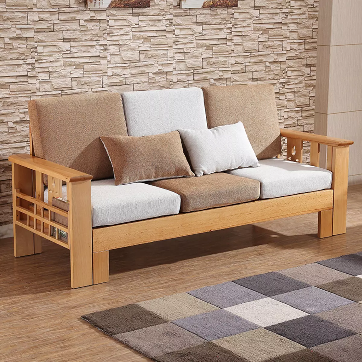 Ξύλινο καναπέδες: από μια σειρά από πεύκα και οξιάς, τα μοντέλα σε σκελετό και ξύλινα με την πλάτη, πτυσσόμενα γωνιακή και ευθεία unprofinal καναπέδες 9023_10