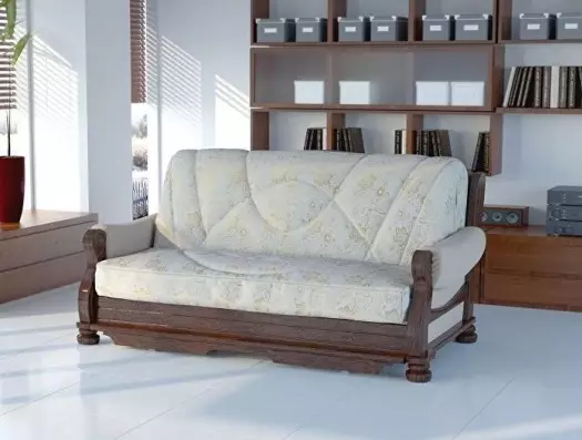 Ξύλινο καναπέδες: από μια σειρά από πεύκα και οξιάς, τα μοντέλα σε σκελετό και ξύλινα με την πλάτη, πτυσσόμενα γωνιακή και ευθεία unprofinal καναπέδες 9023_16