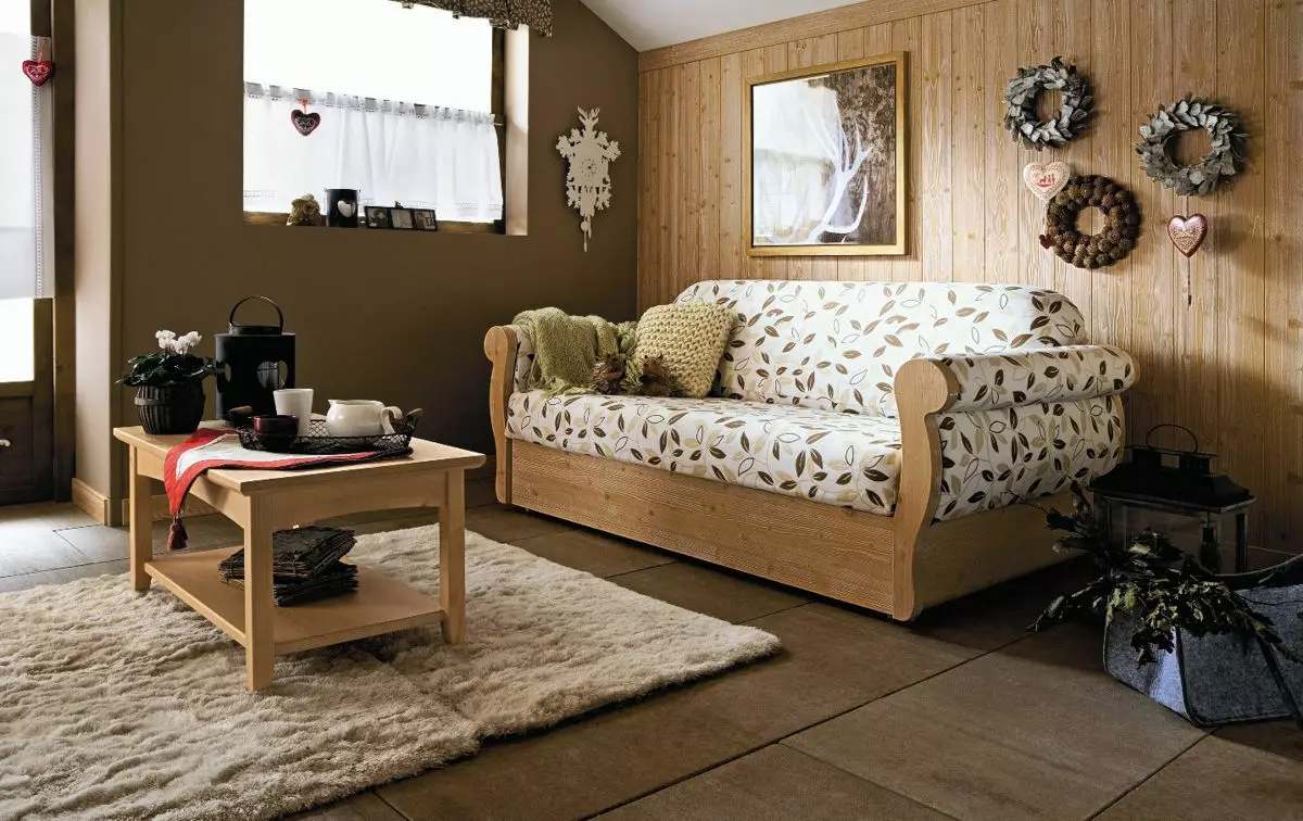 Ξύλινο καναπέδες: από μια σειρά από πεύκα και οξιάς, τα μοντέλα σε σκελετό και ξύλινα με την πλάτη, πτυσσόμενα γωνιακή και ευθεία unprofinal καναπέδες 9023_67