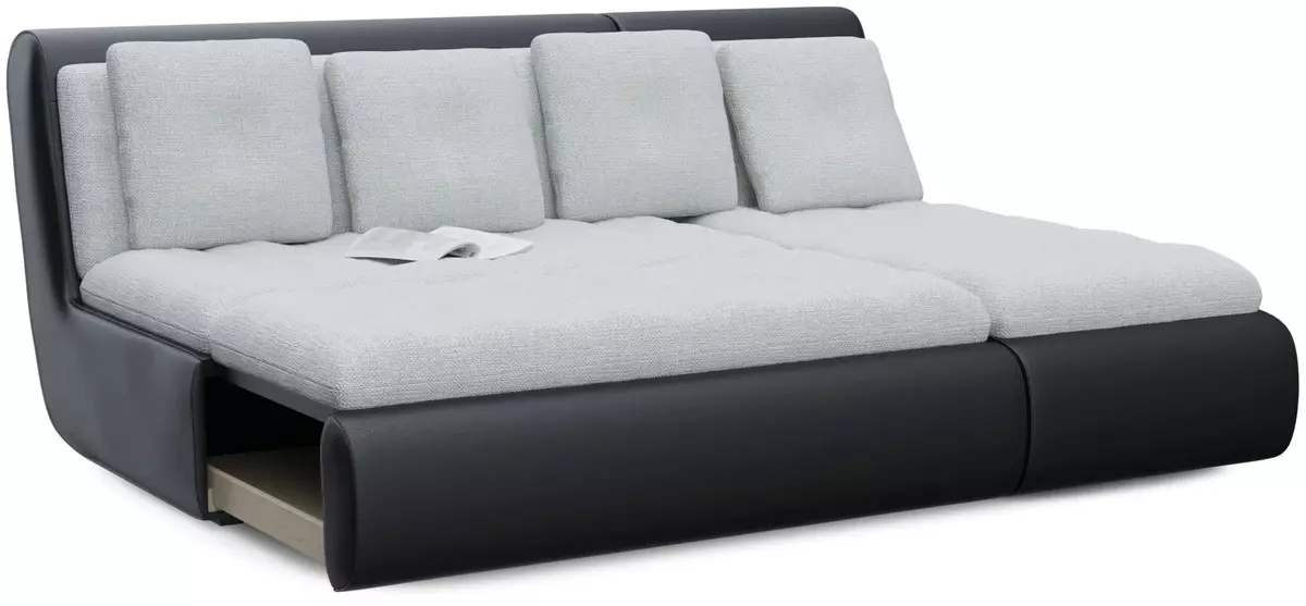 Kaum sofas nrog Dolphin Mechanism: Lub rooj zaum txaj nrog lub qhov chaw pw thiab tsis muaj armrests, hauv cov style ntawm niaj hnub thiab lwm yam 9028_10