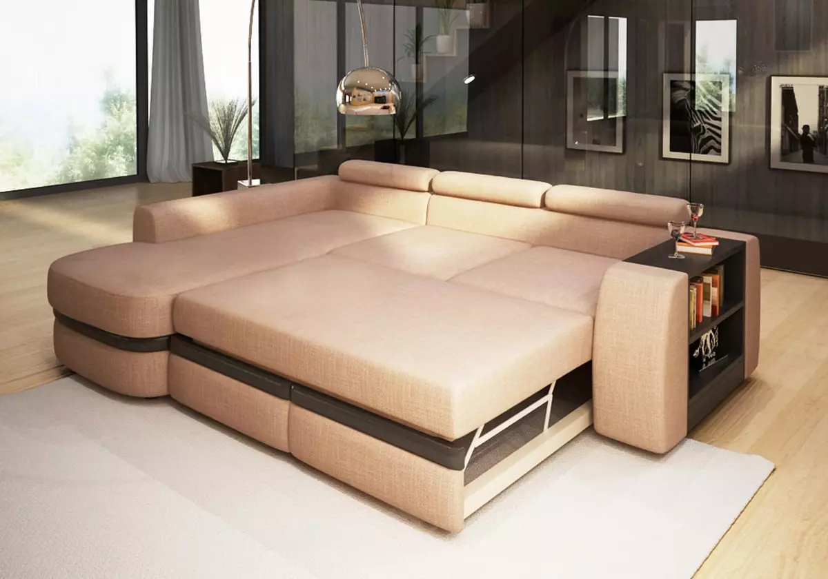 Hjørne sofaer med delfin mekanisme: en sovesofa med et stort soveplass og uten armlener, i stil med moderne og andre 9028_16