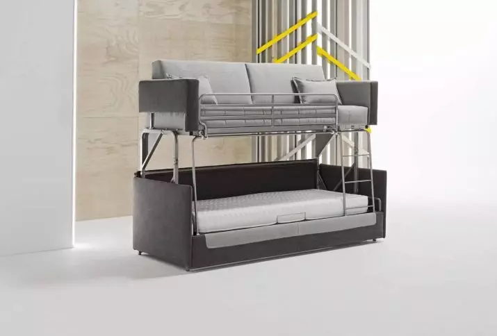 Sofa Transformer di tempat tidur susun: Pilih transformator dua lantai untuk apartemen berukuran kecil 9041_14