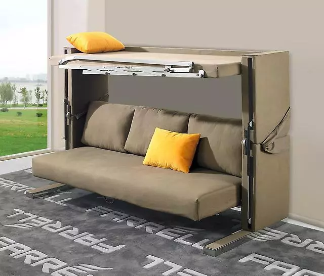 Transformer sofa ing amben bunk: Pilih transformer rong tingkat kanggo apartemen ukuran cilik 9041_19