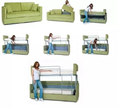 Sofa trafo bunki voodi: valige väikese suurusega korteri kahekorruseline trafo 9041_23