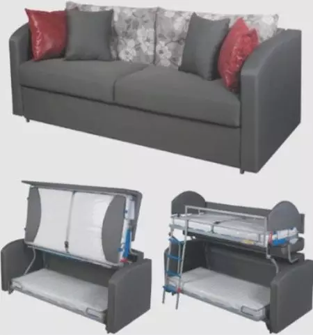 Transformador de sofá en una litera: elija un transformador de dos pisos para un apartamento de tamaño pequeño 9041_24