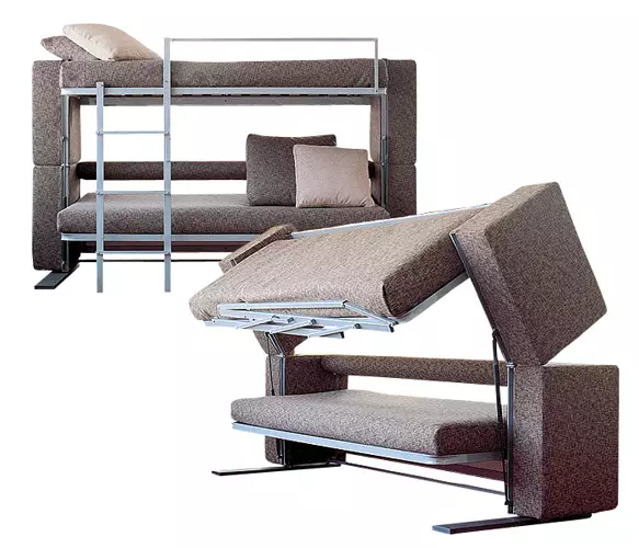 Transformer sofa ing amben bunk: Pilih transformer rong tingkat kanggo apartemen ukuran cilik 9041_28