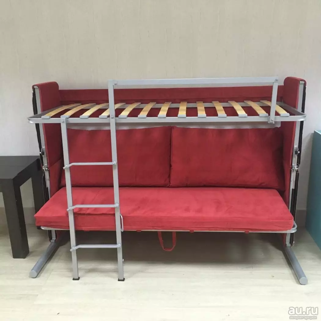 Sofa transpormer sa isang bunk bed: pumili ng dalawang-palapag na transpormer para sa isang maliit na laki ng apartment 9041_35