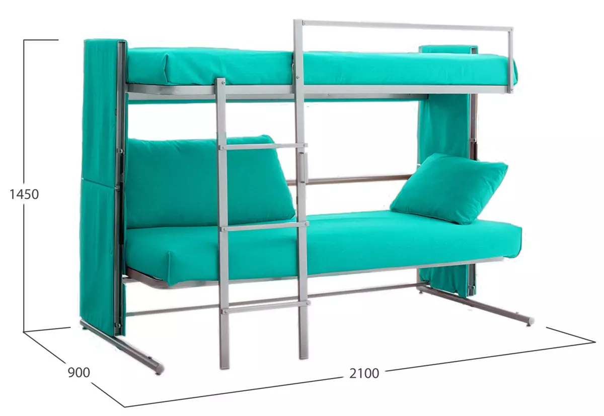 Transformador de sofá em um beliche: Escolha um transformador de dois andares para um apartamento de tamanho pequeno 9041_38
