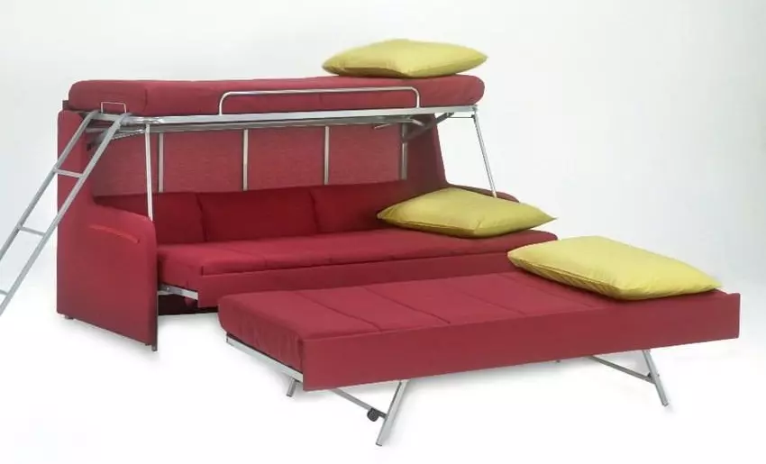 Transformer sofa ing amben bunk: Pilih transformer rong tingkat kanggo apartemen ukuran cilik 9041_41
