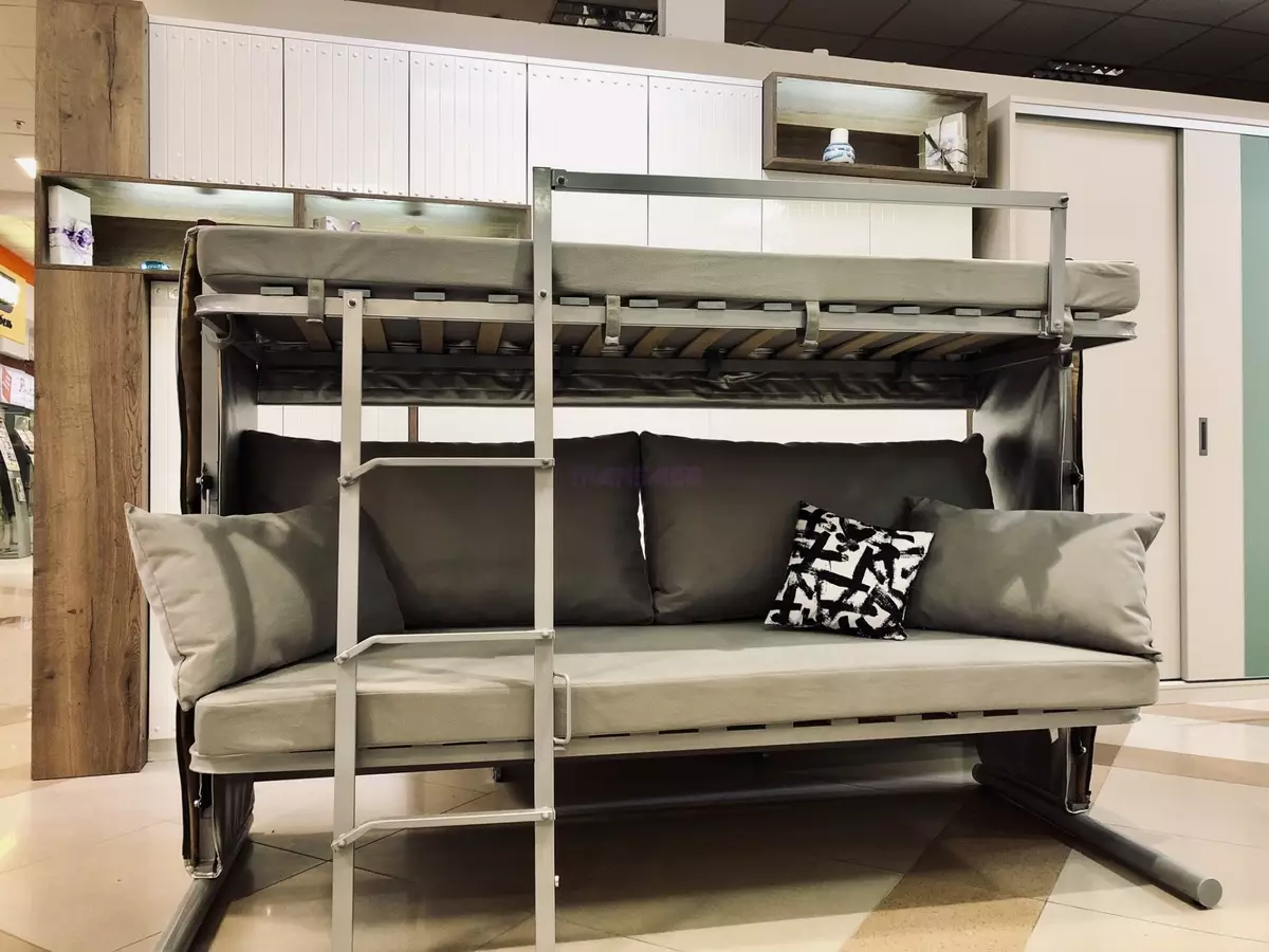 Transformador de sofá em um beliche: Escolha um transformador de dois andares para um apartamento de tamanho pequeno 9041_47