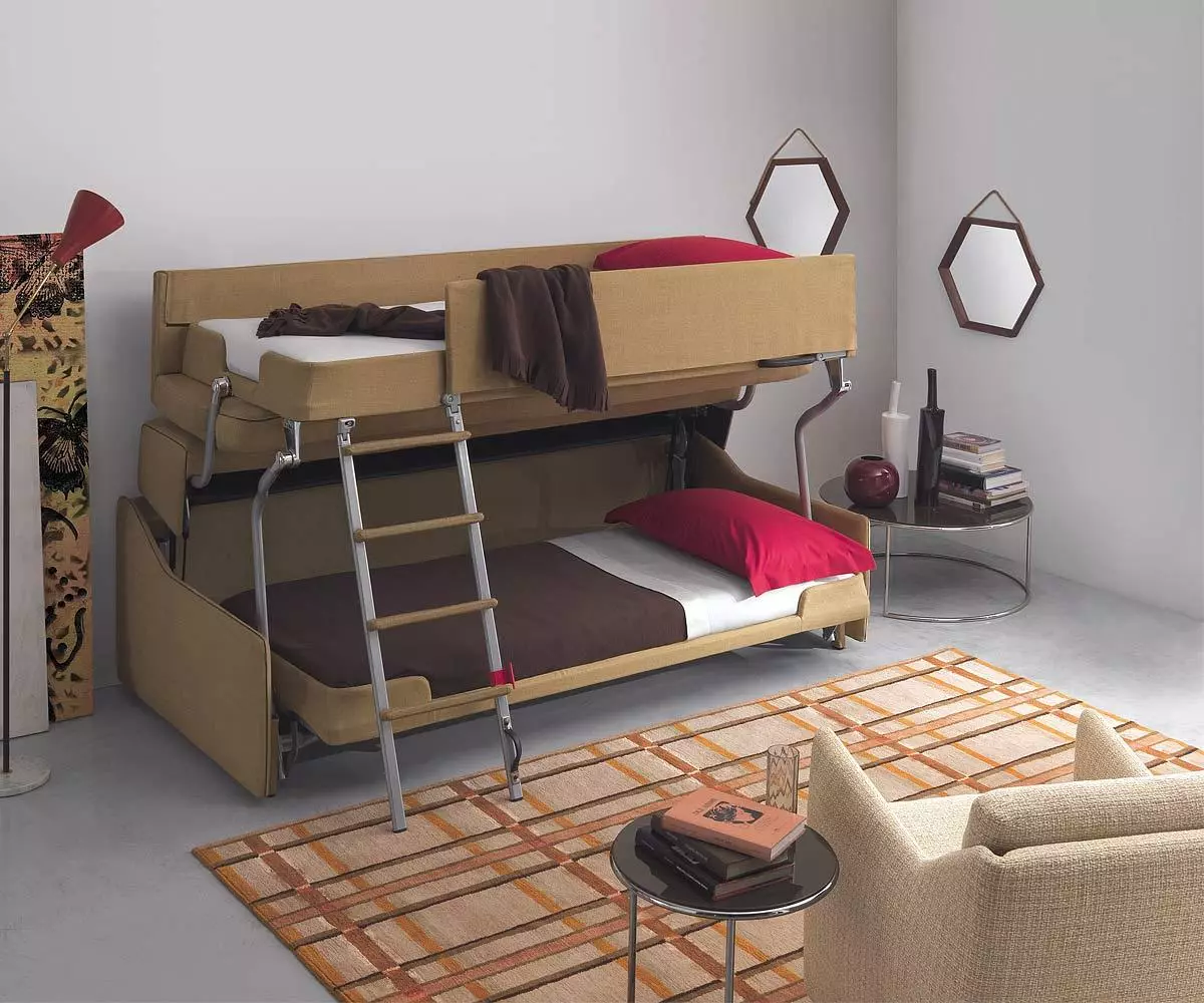 Transformer sofa ing amben bunk: Pilih transformer rong tingkat kanggo apartemen ukuran cilik 9041_48