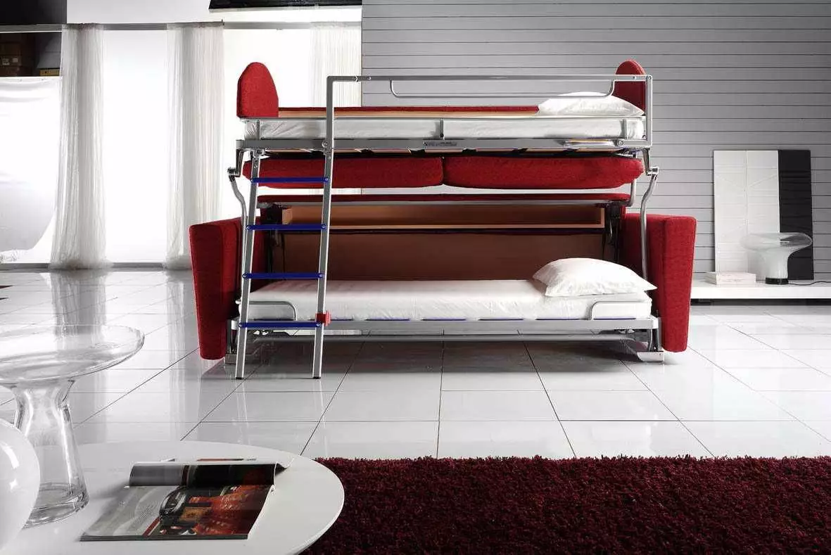 Transformer sofa ing amben bunk: Pilih transformer rong tingkat kanggo apartemen ukuran cilik 9041_7