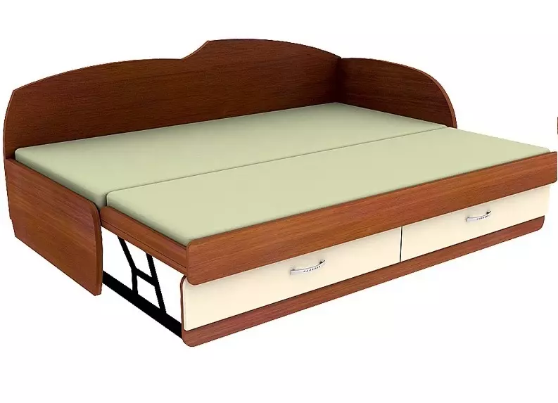 Folding Double Dīvāns: izvēlēties gultas transformatoru gultu, bīdāmu un ar pacelšanas mehānismu 9046_10