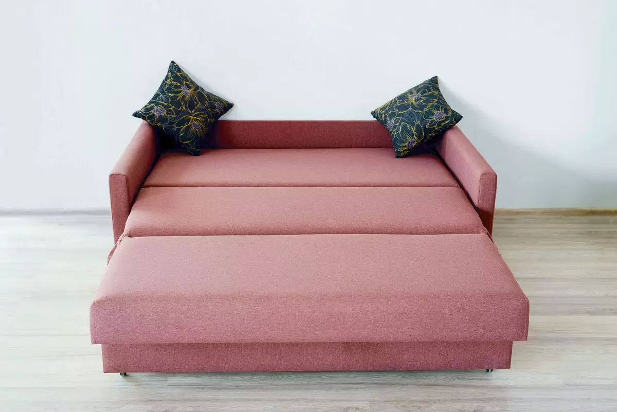 फोल्डिंग डबल सोफा: एक बिस्तर-ट्रांसफार्मर बिस्तर, स्लाइडिंग और एक भारोत्तोलन तंत्र के साथ चुनें 9046_21