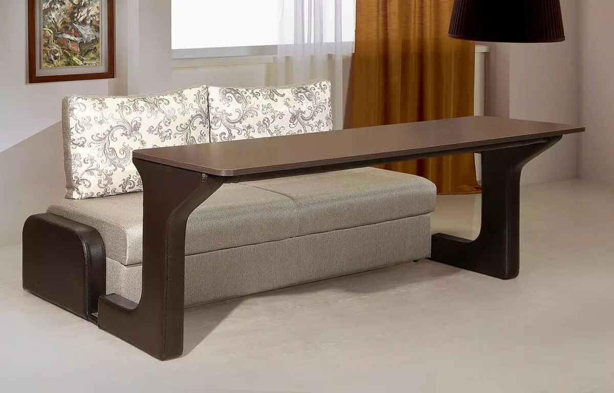 Софе са столом (46 фотографија): Равне и угаоне софе кревети са уграбилним или са уграђеним столом 9060_41