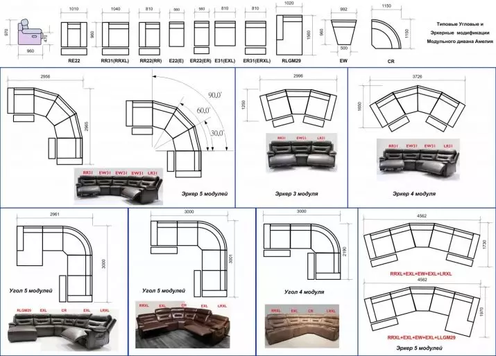 Sofás de erkery (41 fotos): Seleccione o modelo en Erker, unha visión xeral do dobramento e as estruturas integradas, o seu tamaño, características e fabricación de materiais 9065_32