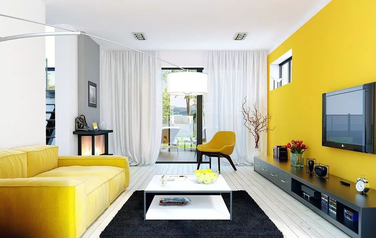 Žute sofe (73 fotografije): Primjeri u unutrašnjosti. Kutak i kauč na rasklapanje, mali i sklopivi, modeli sive, plave i crno-žute boje 9077_30
