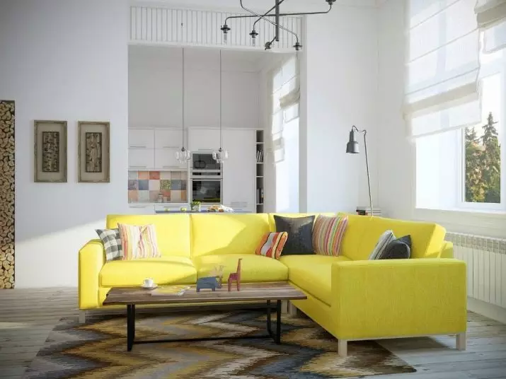 Ghế sofa màu vàng (73 ảnh): Ví dụ trong nội thất. Góc và giường sofa, nhỏ và gấp, mô hình màu xám, xanh và đen và vàng 9077_71