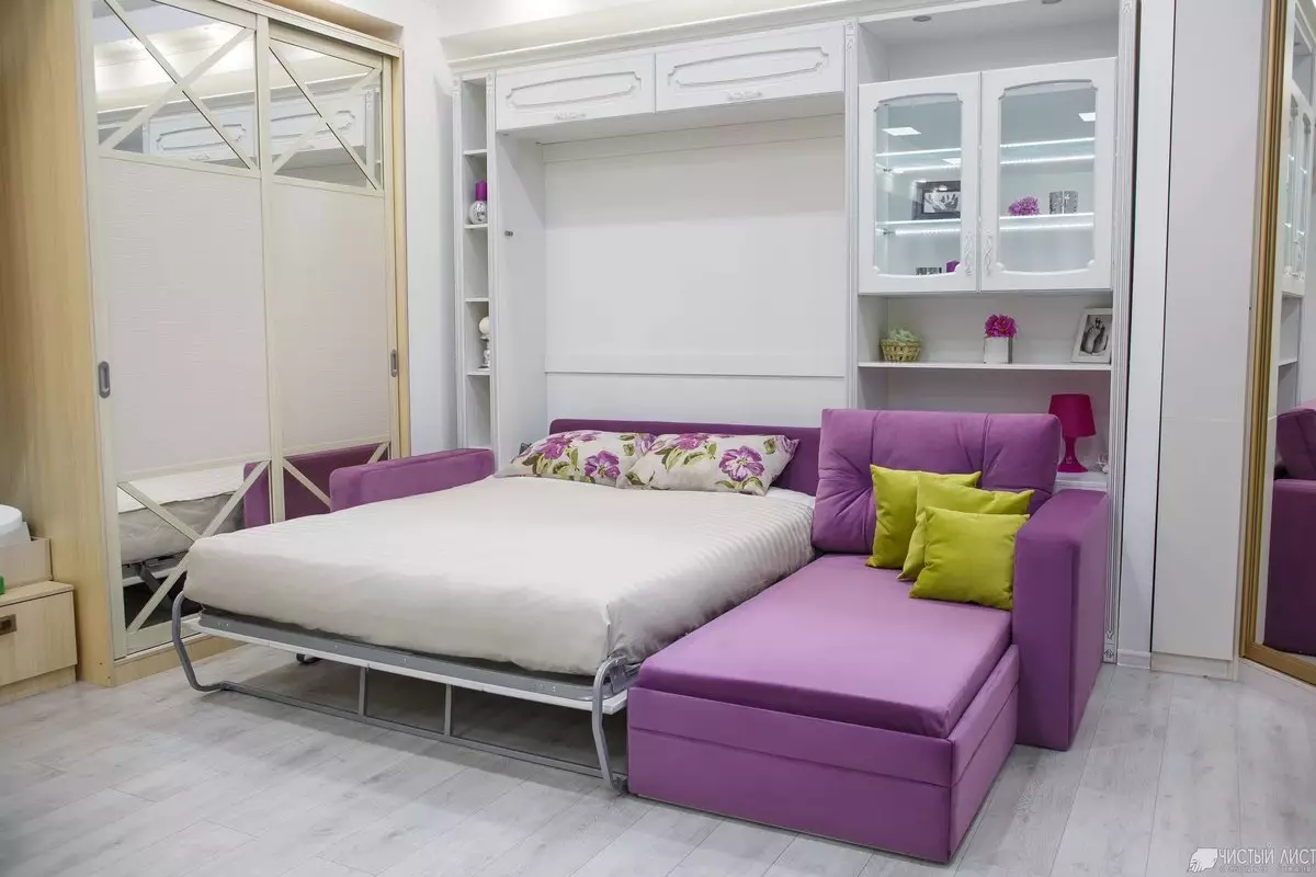 Трансформаторни дивани за маломерен апартамент (49 снимки): Най-добрите модели за една малка стая, преглед на ъглови, преки и модулни дивани, техните механизми и размери на трансформация 9079_11