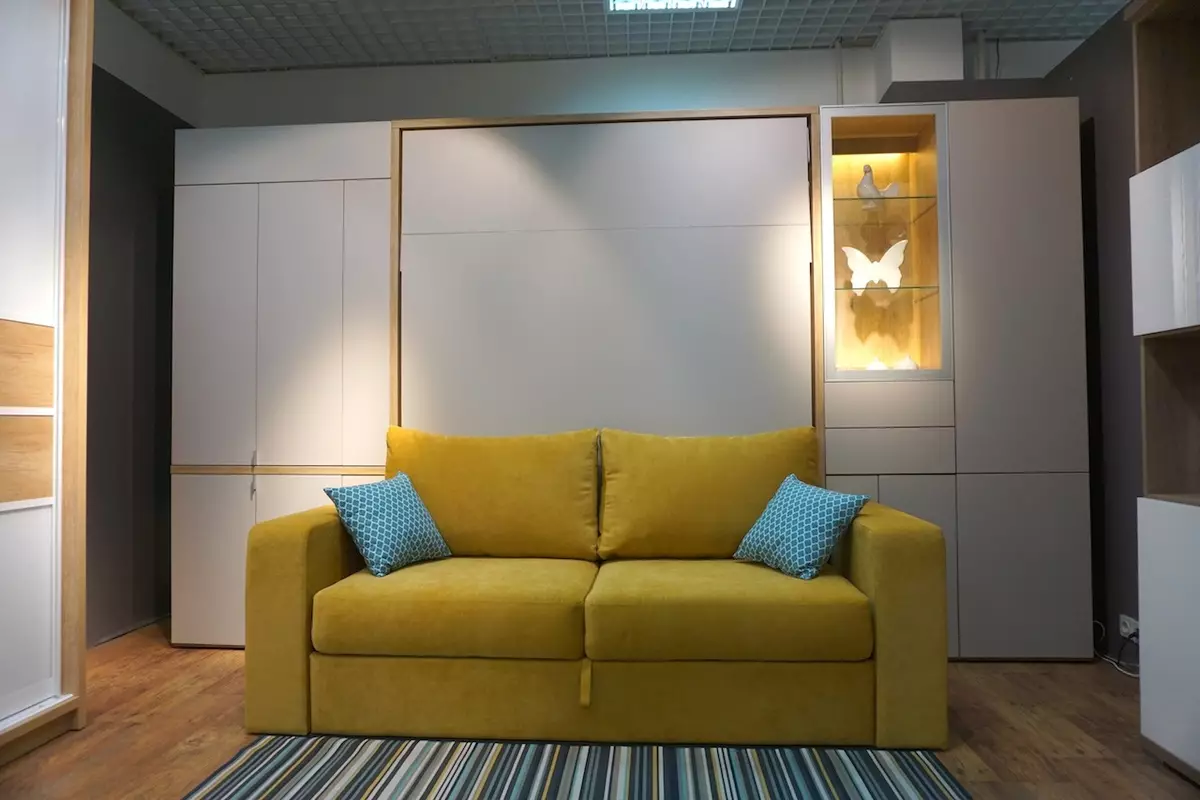 Трансформаторни дивани за маломерен апартамент (49 снимки): Най-добрите модели за една малка стая, преглед на ъглови, преки и модулни дивани, техните механизми и размери на трансформация 9079_13