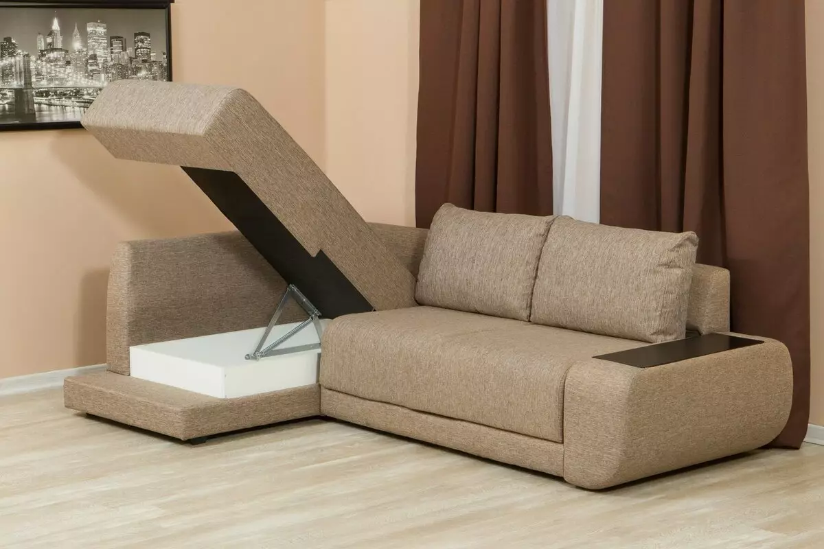 Corner-Type Folding Double Sofas: Oversikt over praktiske dobbeltmodeller og med to senger, deres størrelse og utvalg 9082_10