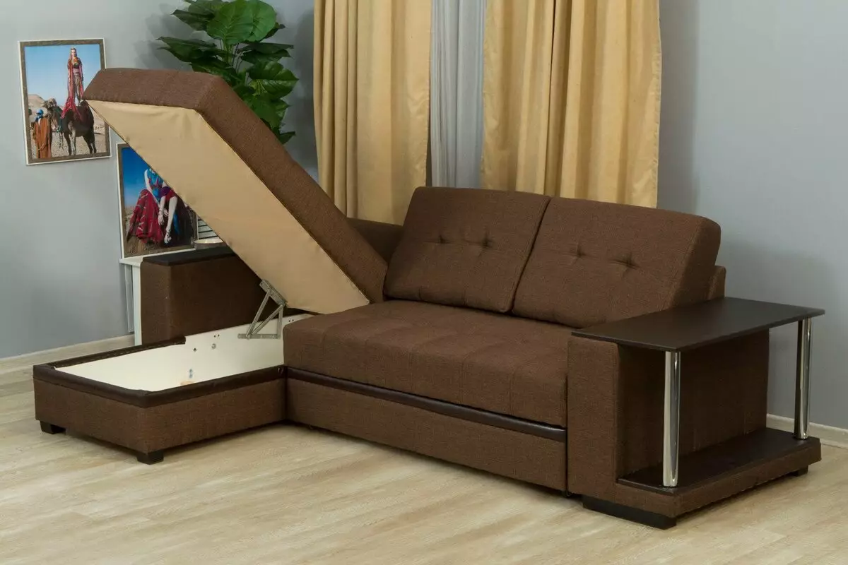 De tipo esquina plegable sofás dobles: visión general de los modelos de doble convenientes y con dos camas, su tamaño y la selección 9082_11