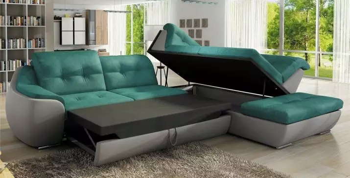 Corner-Type Folding Double Sofas: Oversikt over praktiske dobbeltmodeller og med to senger, deres størrelse og utvalg 9082_12
