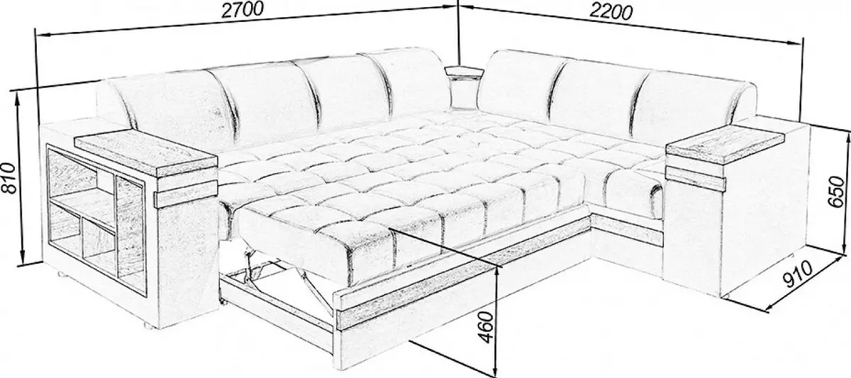 Ъглов тип сгъваеми двойни канапета: преглед на удобни двойни модели и с две легла, техния размер и избор 9082_13