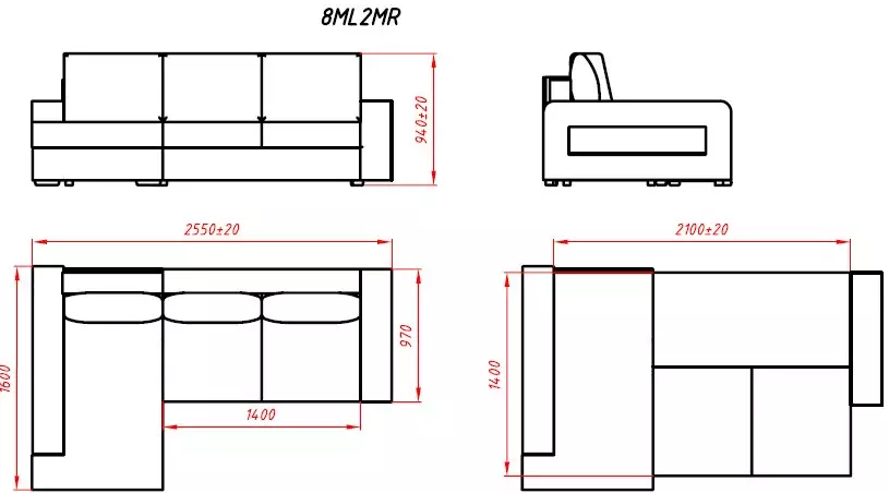 コーナータイプの折りたたみダブルソファ：便利なダブルモデルと2台のベッドの概要、サイズと選択 9082_14