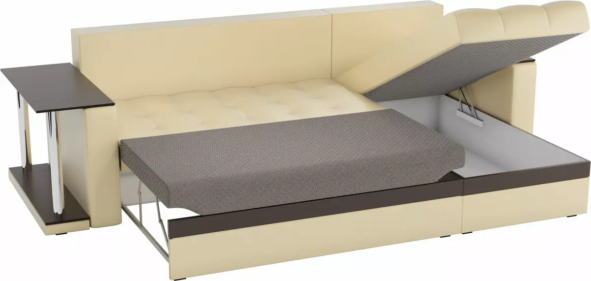 Stūra tipa izvelkamais divvietīgs dīvāns: ērti dubulto modeļu pārskats un ar divām gultām, to izmērs un izvēle 9082_17