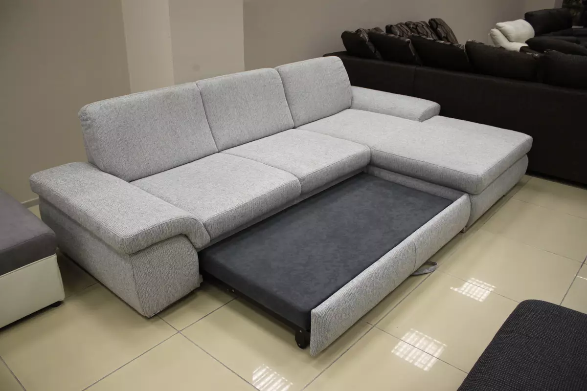 Corner τύπου πτυσσόμενα διπλό καναπέδες: επισκόπηση άνετη διπλή μοντέλα και με δύο κρεβάτια, το μέγεθός τους και την επιλογή 9082_2
