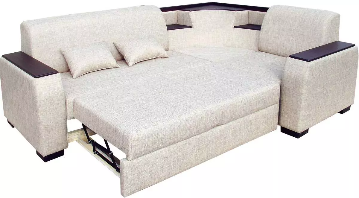 Sofa ganda lipat tipe sudut: ikhtisar model ganda yang nyaman dan dengan dua tempat tidur, ukuran dan pilihannya 9082_7