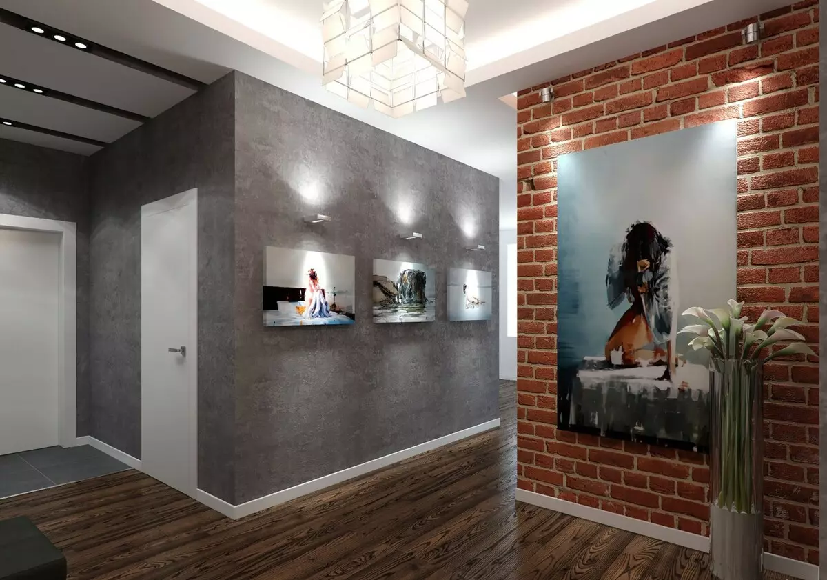 Αίθουσα εισόδου σε στυλ σοφίτα (76 φωτογραφίες): κρεμάστρα και έπιπλα στο εσωτερικό ενός μικρού διαδρόμου, ένα σχέδιο διάδρομο με τοίχο από τούβλα, επιλέξτε ένα πάγκο και ντουλάπες 9088_27