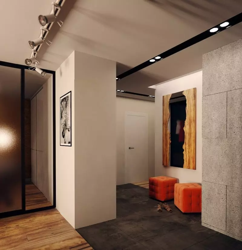 Hall de entrada em estilo loft (76 fotos): cabide e móveis no interior de um pequeno corredor, um design corredor com uma parede de tijolos, escolher um banco e roupeiros 9088_53