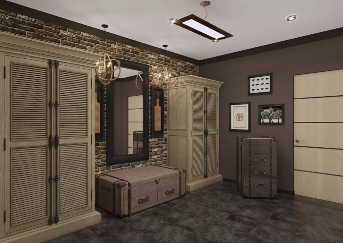 Hall d'entrée dans le style loft (76 photos): cintre et meubles à l'intérieur d'un petit couloir, un design de couloir avec un mur de briques, choisissez un banc et des armoires 9088_66