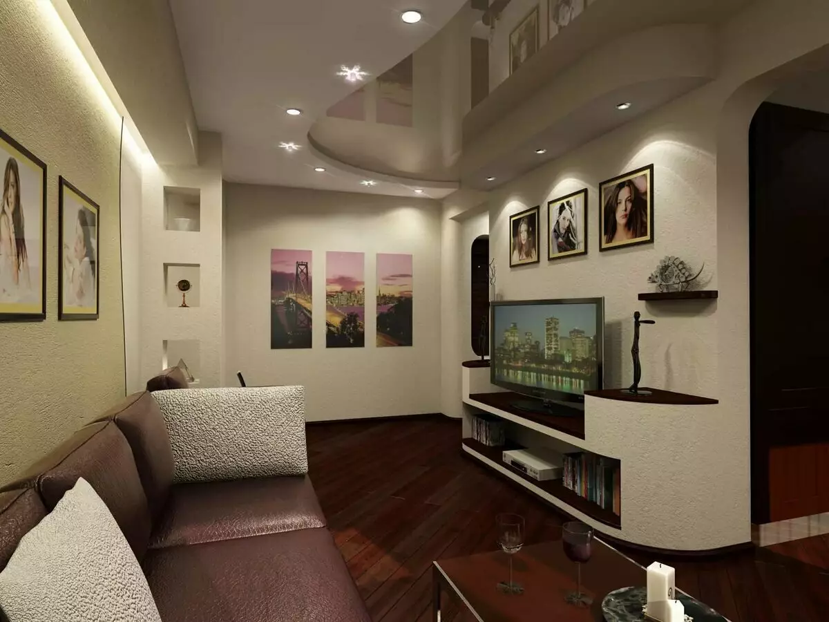 走廊起居室（78張照片）：設計客廳結合私人住宅和公寓的走廊，大廳佈局，結合走廊到一個房間 9096_17
