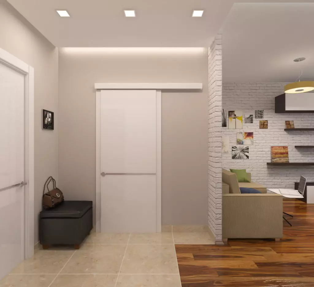 Hallway-vardagsrum (78 bilder): Design vardagsrum kombinerat med en korridor i ett privat hus och en lägenhet, hallens layout, kombinerat med korridoren till ett rum 9096_20