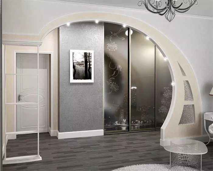 Hallway-obývacia izba (78 fotografií): Design obývacia izba v kombinácii s chodbou v súkromnom dome a byt, usporiadanie haly, v kombinácii s chodbou do jednej izby 9096_22