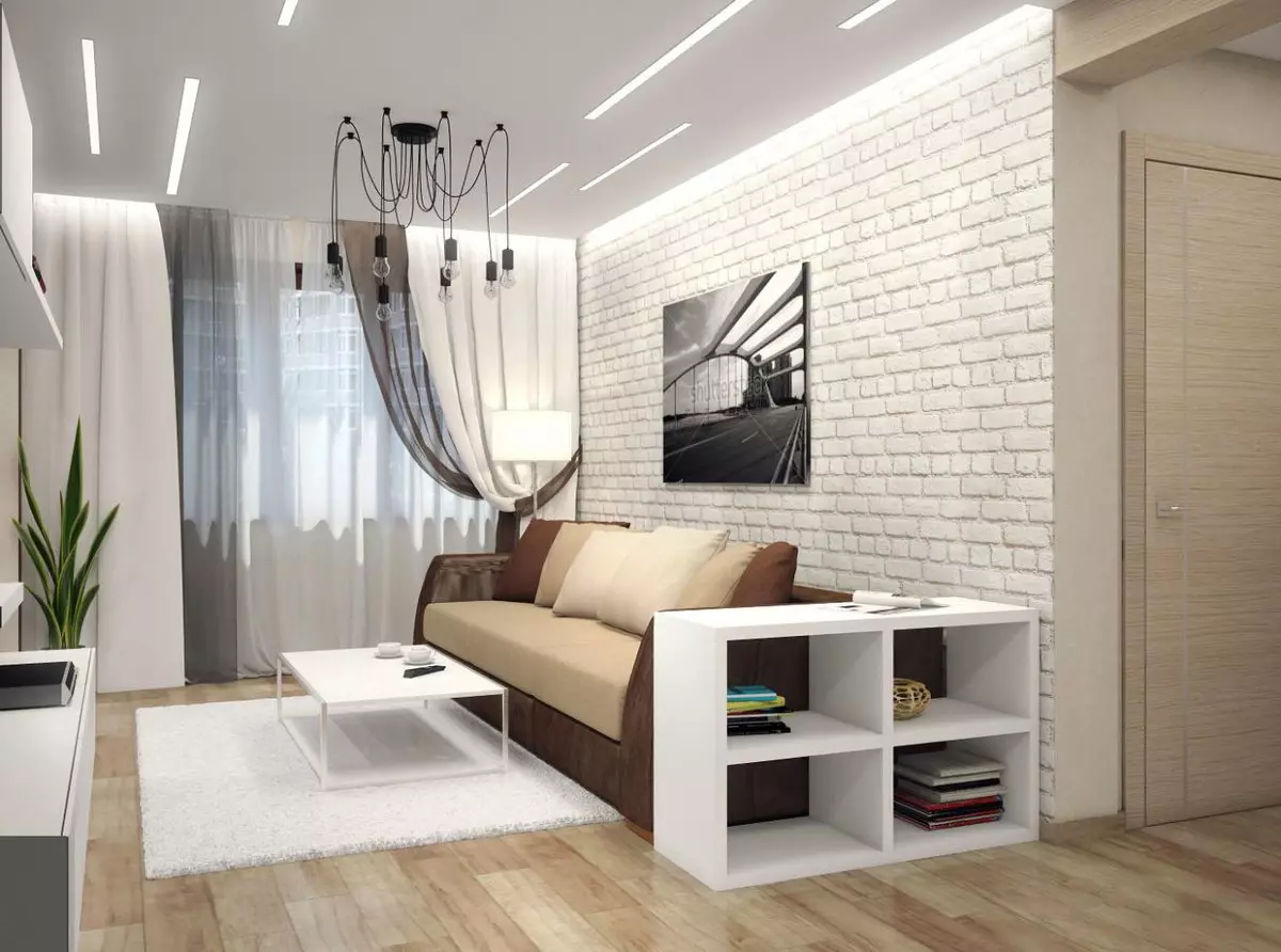 Hallway-obývacia izba (78 fotografií): Design obývacia izba v kombinácii s chodbou v súkromnom dome a byt, usporiadanie haly, v kombinácii s chodbou do jednej izby 9096_40