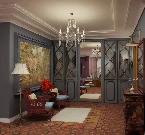 Lorong-ruang tamu (78 foto): Ruang tamu desain dikombinasikan dengan koridor di rumah pribadi dan apartemen, tata letak aula, dikombinasikan dengan lorong ke satu kamar 9096_49