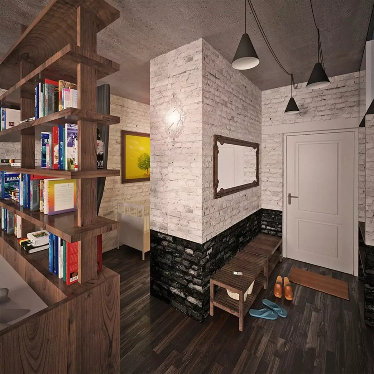Lorong-ruang tamu (78 foto): Ruang tamu desain dikombinasikan dengan koridor di rumah pribadi dan apartemen, tata letak aula, dikombinasikan dengan lorong ke satu kamar 9096_58