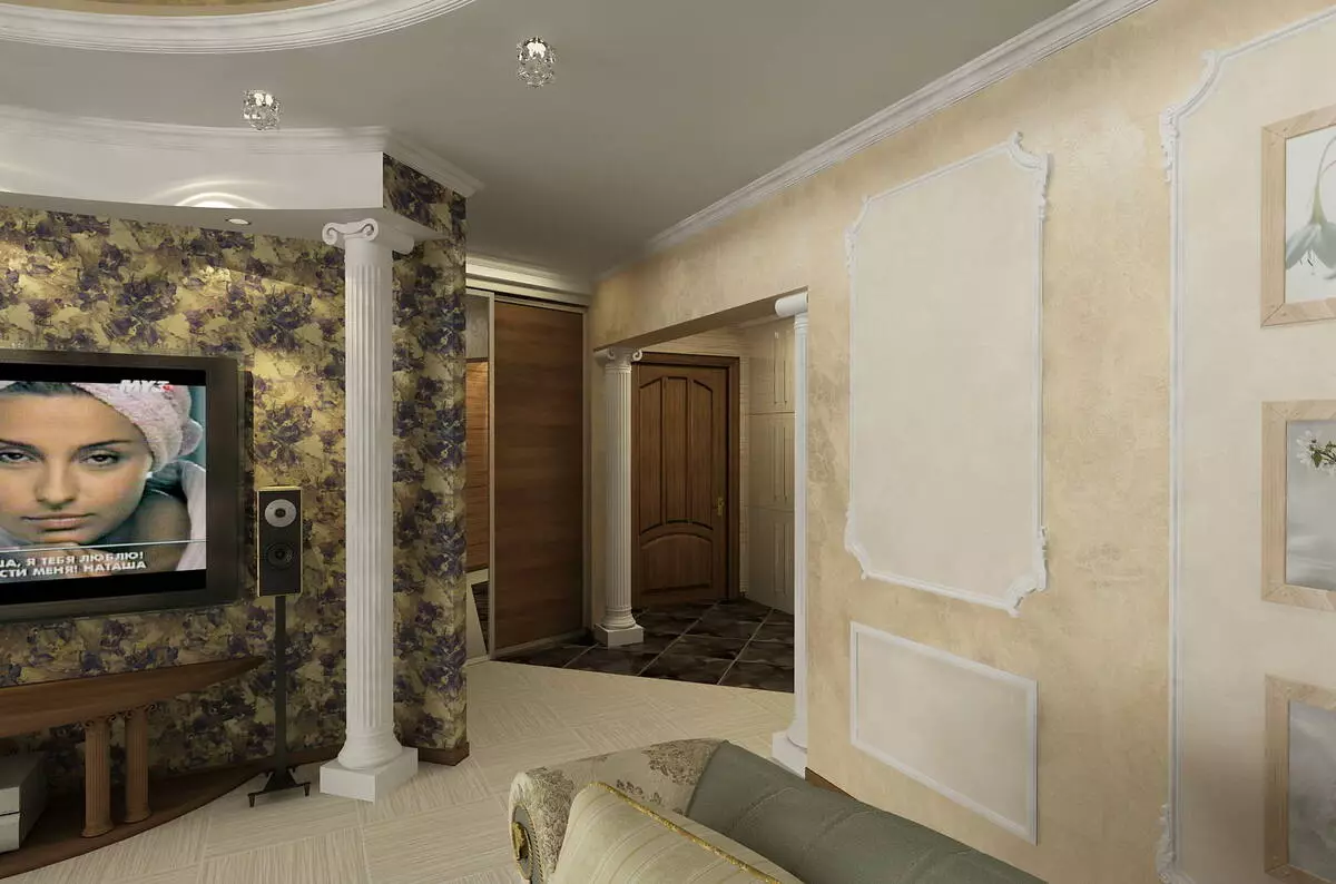 Lorong-ruang tamu (78 foto): Ruang tamu desain dikombinasikan dengan koridor di rumah pribadi dan apartemen, tata letak aula, dikombinasikan dengan lorong ke satu kamar 9096_72