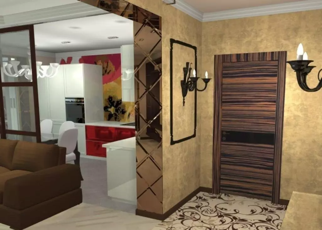 Hallway-vardagsrum (78 bilder): Design vardagsrum kombinerat med en korridor i ett privat hus och en lägenhet, hallens layout, kombinerat med korridoren till ett rum 9096_75