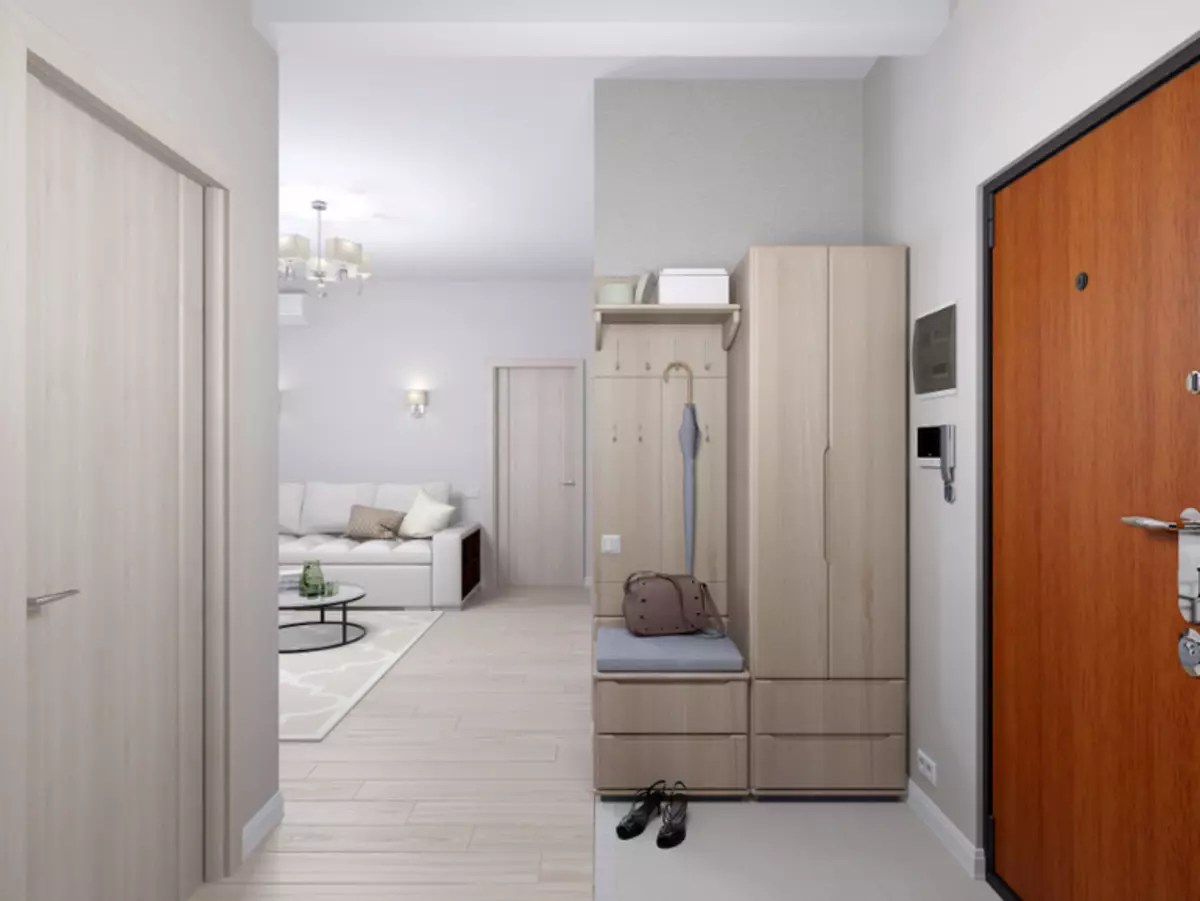 Hallway-obývacia izba (78 fotografií): Design obývacia izba v kombinácii s chodbou v súkromnom dome a byt, usporiadanie haly, v kombinácii s chodbou do jednej izby 9096_8