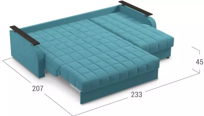 Sofas fizarmonikë me një dyshek ortopedik dhe sirtar prej liri: krevat sofas qoshe dhe modele të tjera 9103_11