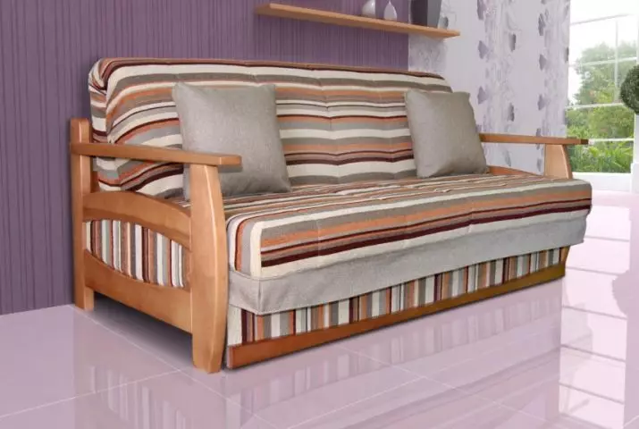 Sofas fizarmonikë me një dyshek ortopedik dhe sirtar prej liri: krevat sofas qoshe dhe modele të tjera 9103_12