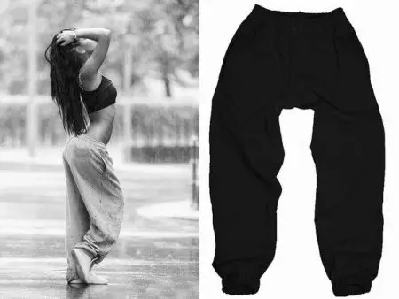 Pantallona sportive me brez të gomës më poshtë (75 foto): pantallona të grave me pranga, siç quhen, si të veshin kamuflazh, xhins 910_2