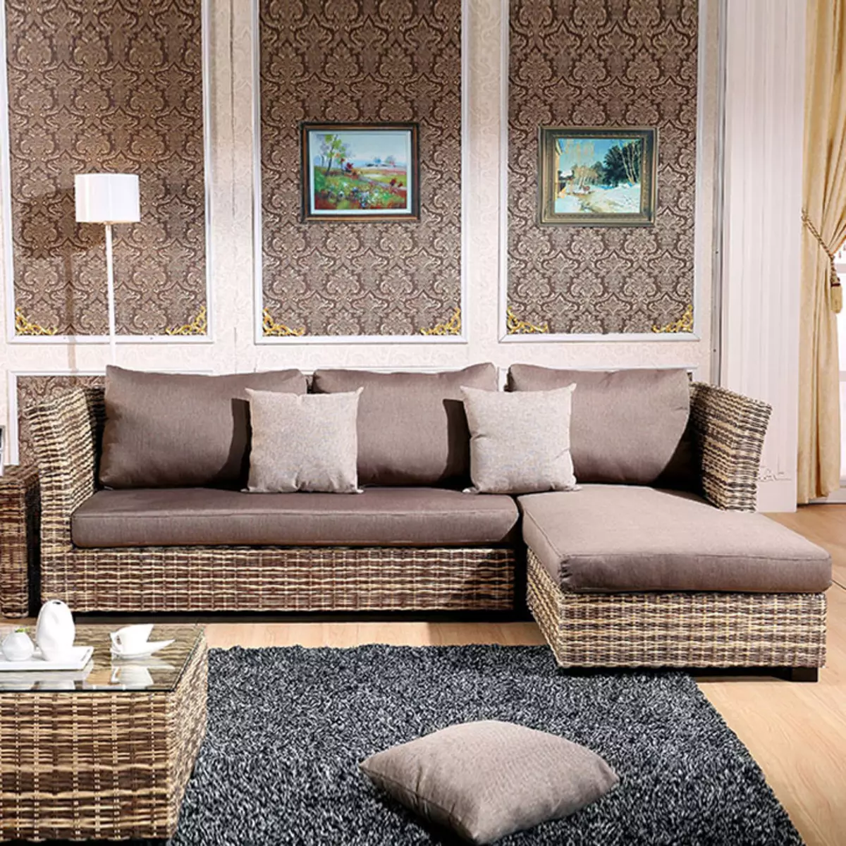 Sofa rotan buatan: sofa taman anyaman sudut dan lurus, bulat, 3-lokal dan model ganda 9115_28