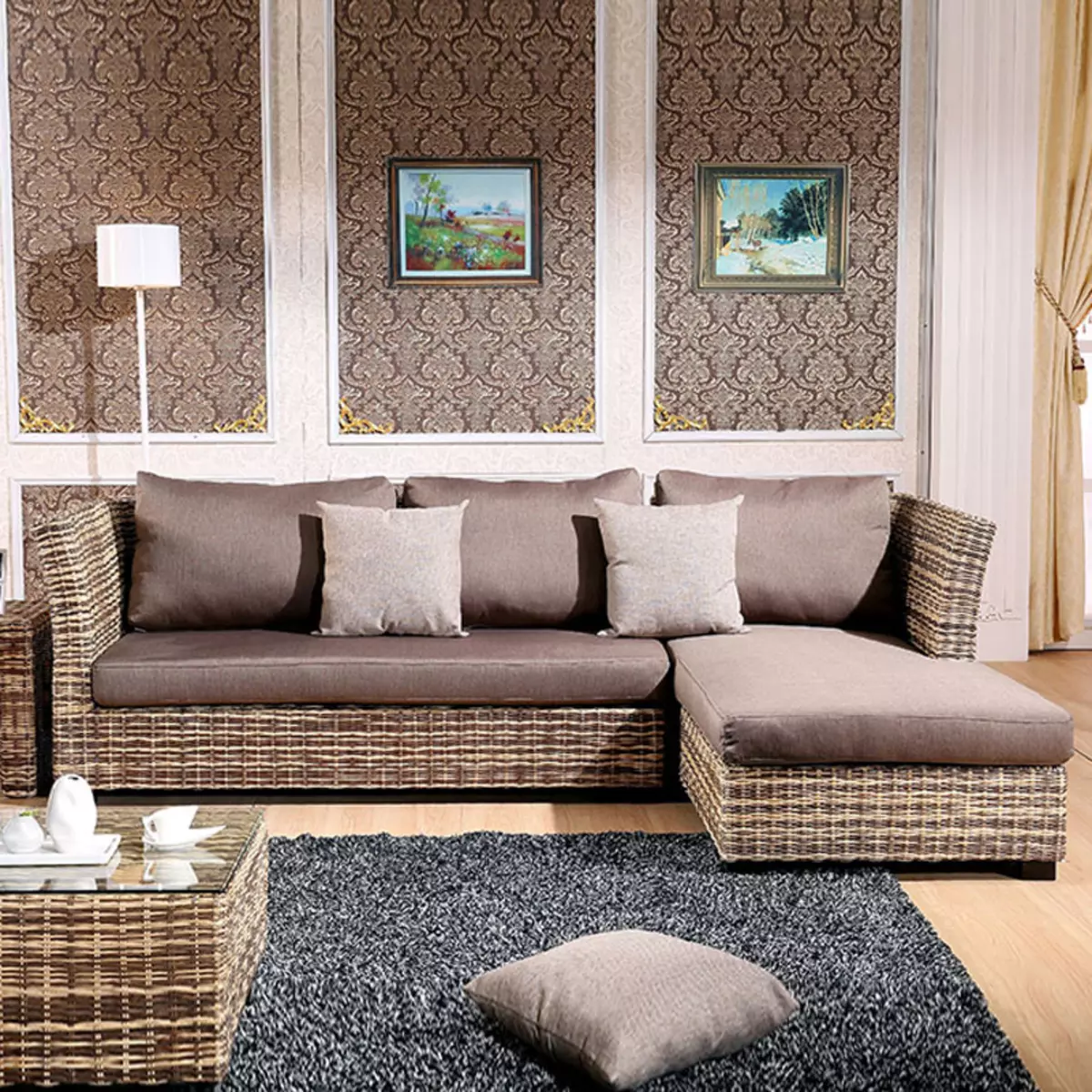 Ghế sofa mây nhân tạo: Ghế sofa Góc và Vườn Wicker thẳng, Vòng, 3-Local và Double Model 9115_28