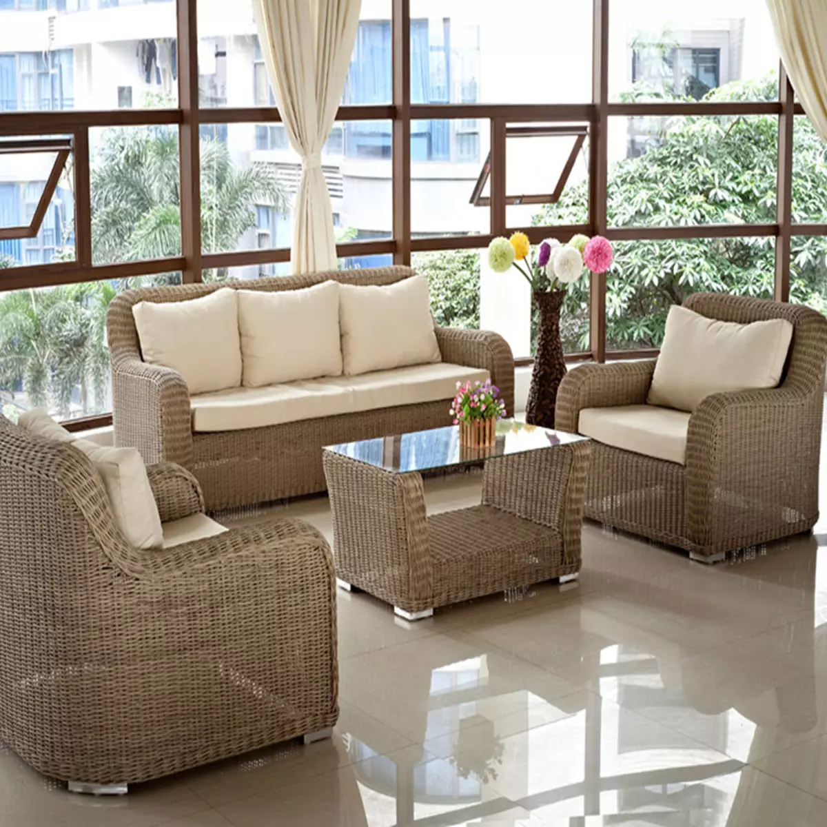 Ghế sofa mây nhân tạo: Ghế sofa Góc và Vườn Wicker thẳng, Vòng, 3-Local và Double Model 9115_34